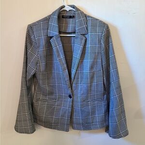 Nasty Gal Black & Gray Plaid Single-Button Blazer